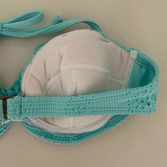 y2k Betsey Johnson Aqua and Lime Green Eyelet and Mesh Bikini 
Size: Small
EUC - Picture 9 of 16